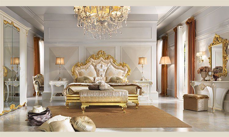 Barock Schlafzimmer Diamante Weiß-Gold Komp.1