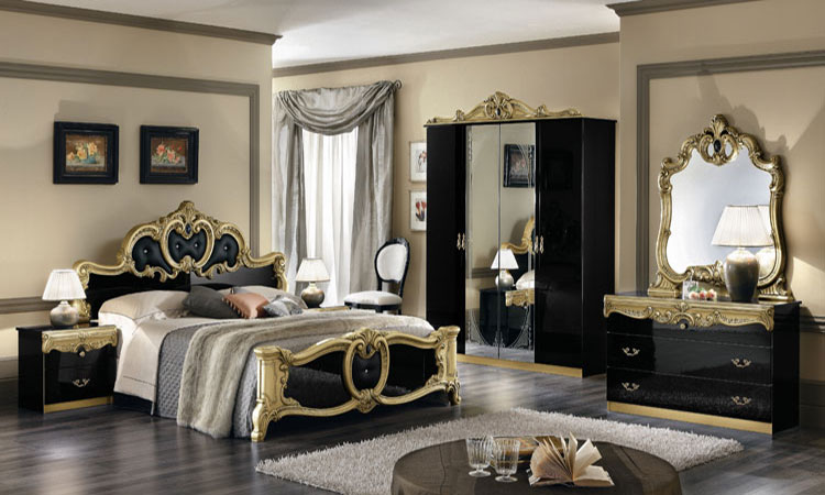 Schlafzimmer Barocco Schwarz-Gold Hochglanz